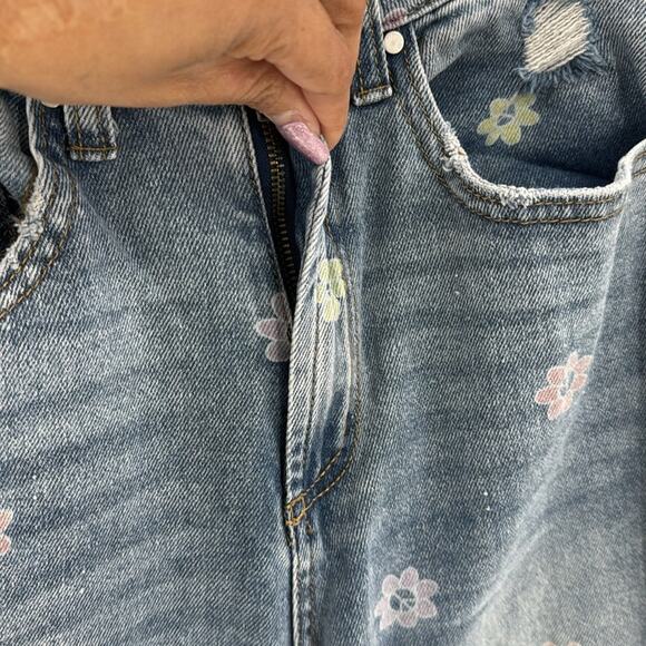 Tinseltown Floral-Peace-Print Wide-Leg Jeans deconstructed baggy festival size 1 - Picture 8 of 9